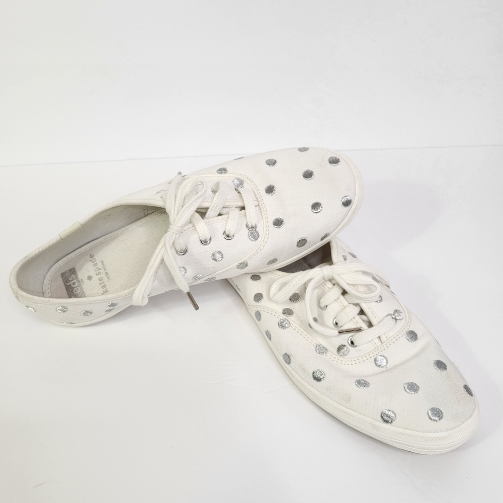 Kate Spade x Keds White with Silver Polka Dots Shoes Size 7.5